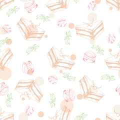 Seamless pattern with desserts. Hand drawn , profiteroles. Vector illustration for your design.