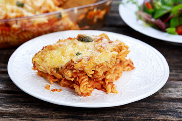 Tuna Pasta Bake with cheese and tomatoes