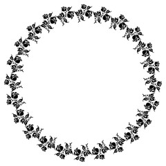 Round frame with roses silhouettes