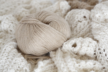 wool ball on knit texture