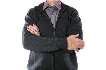 Obraz na płótnie Canvas man in gray jacket and striped shirt