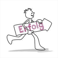 Erfolg - Mensch läuft schnell zum Ziel mit festem Glauben und Motivation - gezeichnet handgeschrieben, beschriftetes Schild