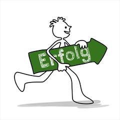 Strichfigur mit großem grünen Schild läuft um die Wette - hat Erfolg!