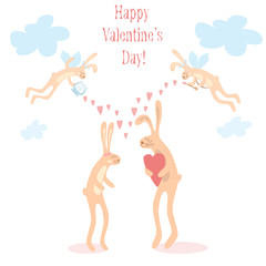 Banner for design posters or invitations on Valentine's Day with cutest rabbit and hand drawn text. Vector illustration.
