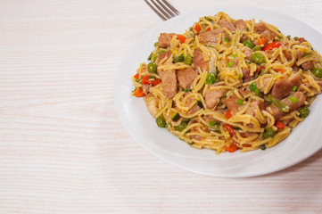 pasta with meat and vegetables mix