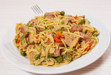 pasta with meat and vegetables mix