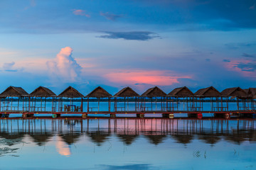 Pavilion on the water in twilight, Ubon Ratchathani province of Thailand