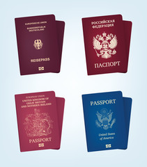 Passport of United States of America, Germany, Russia and Unite kingdom
