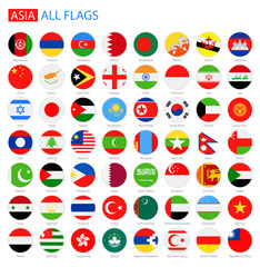 Flat Round Flags of Asia - Full Vector Collection. Vector Set of Flat Asian Flags.