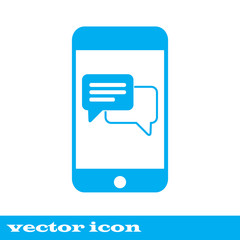 Mobile phone sms chat icon vector eps 10. Mobile phone sms icon. blue icon