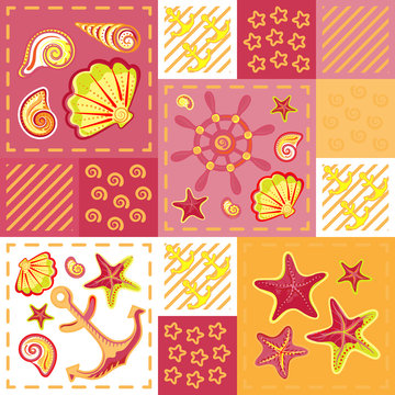 seamless pattern with colorful sea creatures. Ocean element, baby decorative vector illustration