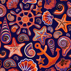 Seashell seamless pattern - vector illustration