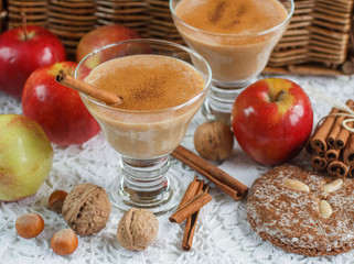 Apple smoothie with nuts and cinnamon. Diet drinks. Healthy eati