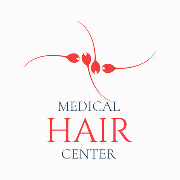 Medical logo template made of hair bulbs. Medical hair center sign symbol. Hair loss treatment concept. Isolated vector illustration.