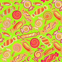 Vector seamless hand draw background on a white. Bright backdrop with candies