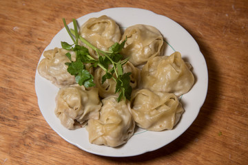 Cooked Manti with meat inside (dumpling)