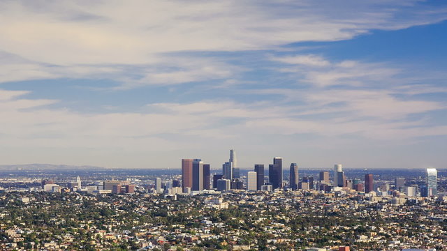 Los Angeles downtown, bird's eye view at sunny day, timelapse

