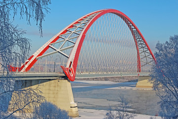A large arch bridge in the cold winter