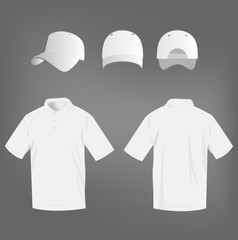 Sport white polo shirt and baseball cap isolated set vector