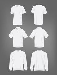 Sport white t-shirt, sweater and polo shirt isolated set vector