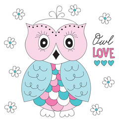 beautiful owl with flowers vector illustration