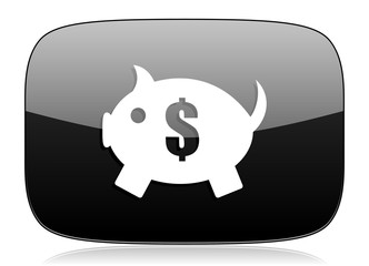 piggy bank black glossy web modern icon
