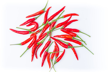 Group of red chili peppers isolated on white background