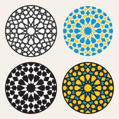 Set of Four Vector Islamic Ornamental Rosette Circle Design Elements