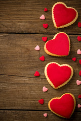 Fototapeta premium Cookies hearts on old wood background