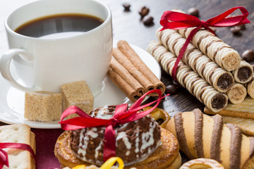 Biscuits and coffee on table