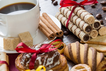 Biscuits and coffee on table