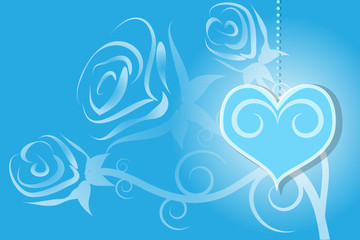 Valentines Day with rose and heart blue background