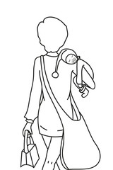 Hand drawn illustration of mother with baby in her arms