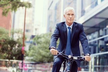 Fototapeta premium Successful businessman riding bicycle