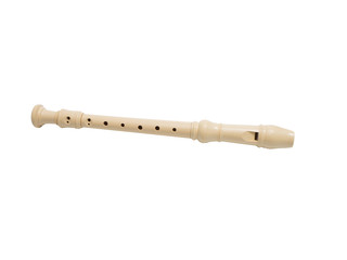 Plastic soprano flute on a white background