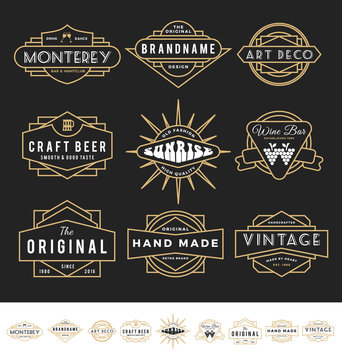 Set of retro badge logo for vintage product and business such as night club, whiskey, brewery, wine, craft beer, restaurant, handmade product. Vector illustration