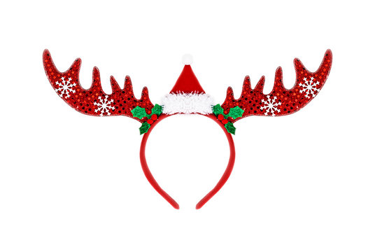 Pair of toy reindeer horns. Isolated on a white background.