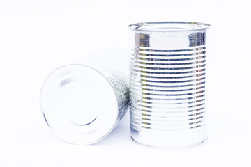 Close-up tin can isolated on white background