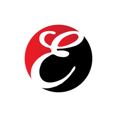 circle initial letter logo red and black