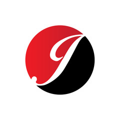 circle initial letter logo red and black