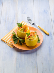 lemon stuffed with shrimp and couscous