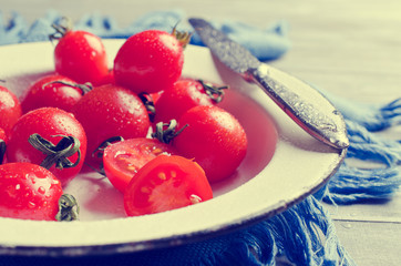 Cherry tomatoes with water droplets