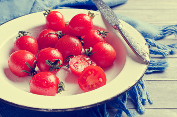 Cherry tomatoes with water droplets