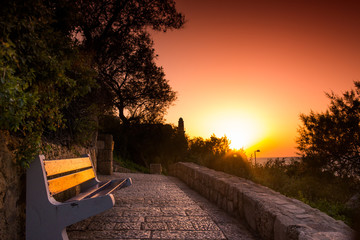 Romantic bench in Old Jaffa with view on the sea