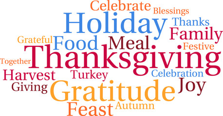 Thanksgiving Word Cloud on a white background.