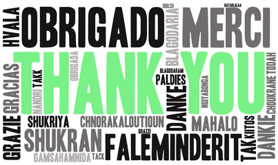 International Thank You word cloud. Each word used in this word cloud is another language's version of the word Thank You. © arloo