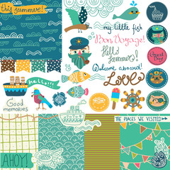 Naklejka premium Sea vacation scrapbooking collection