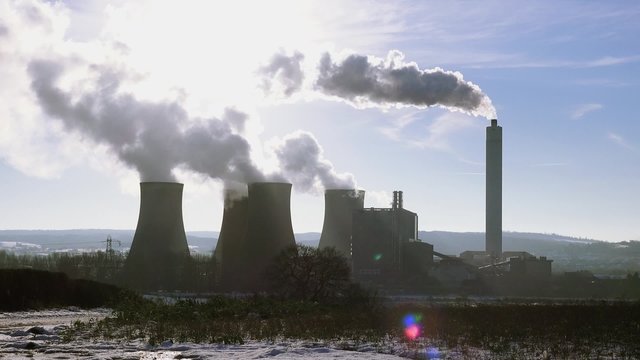 electricity generation power station cooling towers - wide shot - Rugeley, Staffordshire, England: December 2014