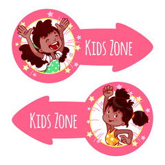 Two pointer for "Kids Zone" with happy girls