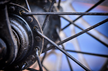 Fototapeta na wymiar Bicycle front wheel hub